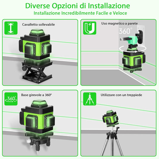 Livella Laser Autolivellante 4D - 16 Linee con Treppiedi